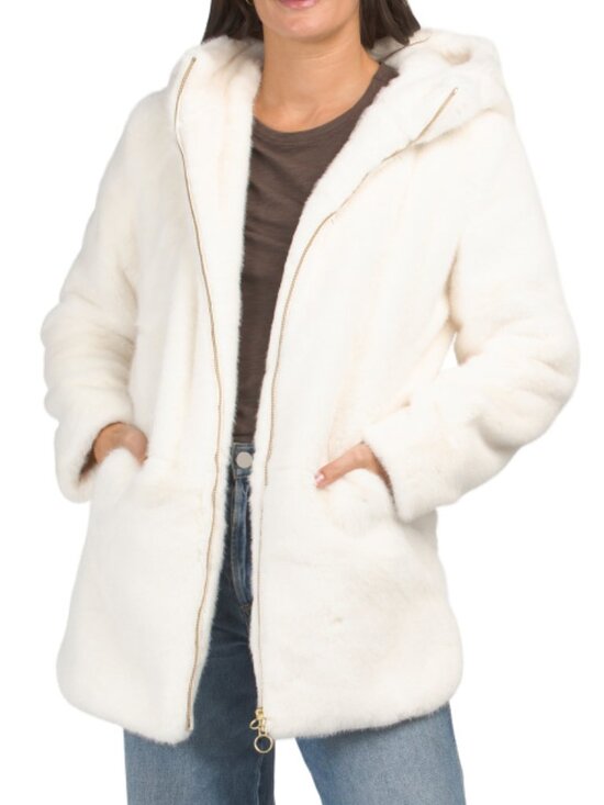Christian Siriano Jackets & Blazers - CHRISTIAN SIRIANO NEW YORK Hooded Zip Up Faux Fur Jacket